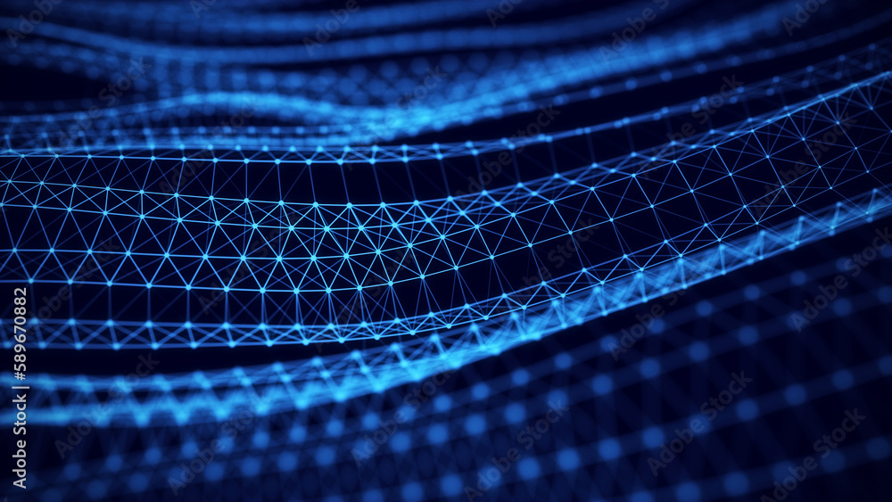 Aufkleber abstract blue network connection wavy texture. the futuristic structure of dna effect with dots and 