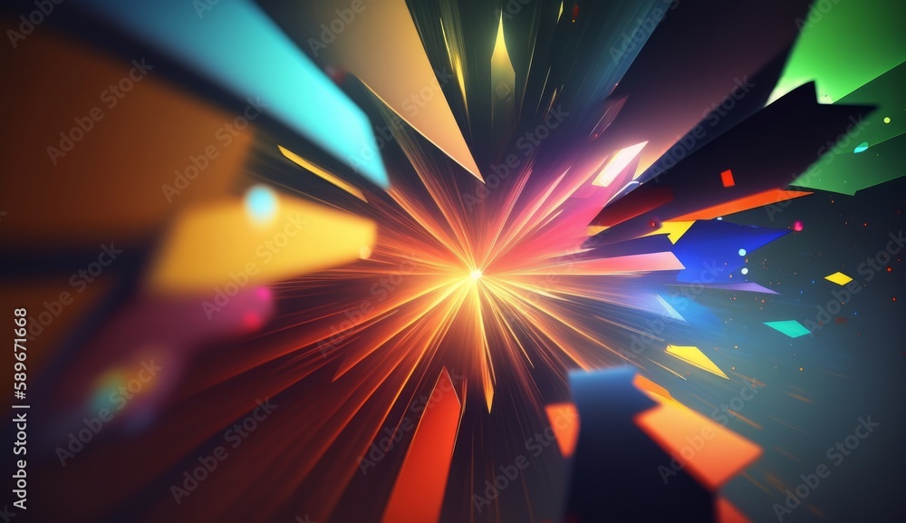 Poster Multicolored glowing lights explode on transparent background. Generative ai