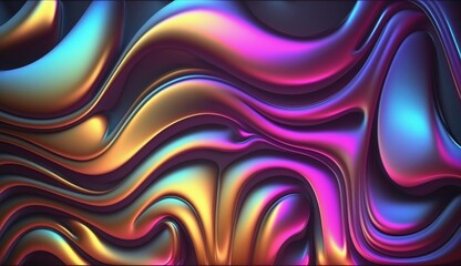 luxury Holograph Wavy Satin Background, 80s - 90s, trendy colorful texture. Neon color design. For your creative project design cover, book, printing, gift card, fashion. Generative ai