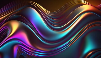 Fototapeta premium luxury Holograph Wavy Satin Background, 80s - 90s, trendy colorful texture. Neon color design. For your creative project design cover, book, printing, gift card, fashion. Generative ai