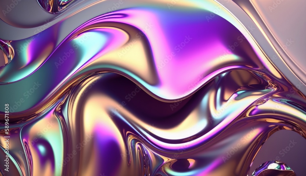 Poster abstract fluid iridescent holographic neon curved wave in motion colorful background, gradient desig