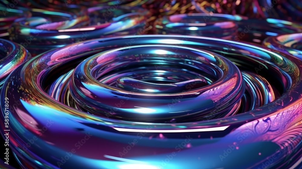 Poster Abstract fluid iridescent holographic neon curved wave in motion colorful background, Gradient design. Generative AI