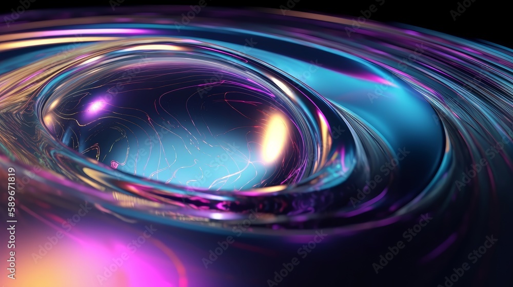 Poster Abstract fluid iridescent holographic neon curved wave in motion colorful background, Gradient design. Generative AI