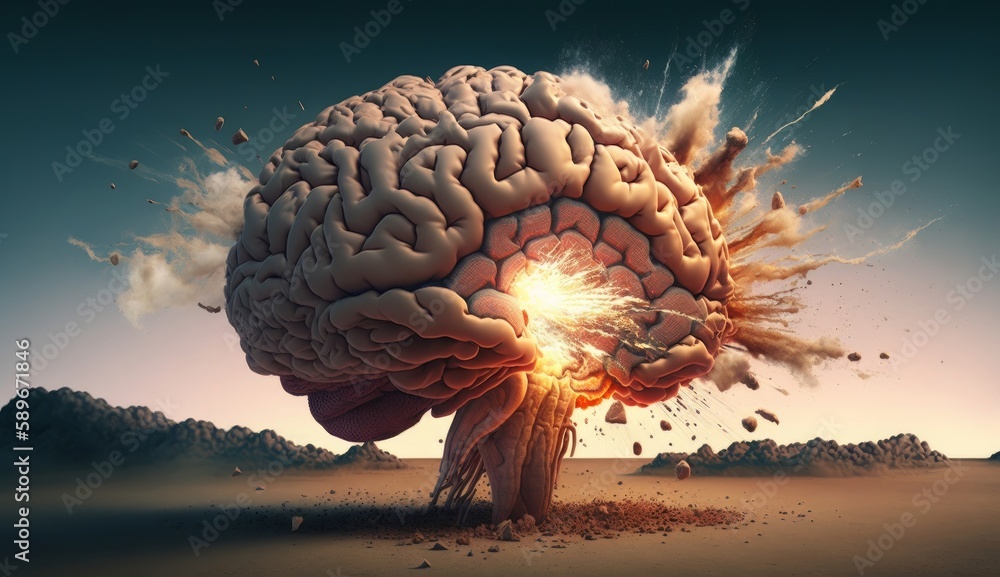 Poster Abstract colorful brain, idea concept. Generative ai