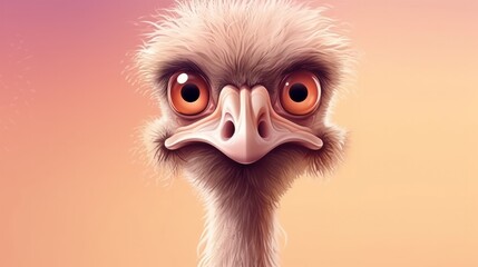 Emu head, isolated on yellow background. A curious animal. Generative ai - obrazy, fototapety, plakaty