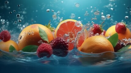 Fruit in water splash with Generative AI