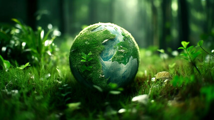 ;world environment and earth day concept green globe in eco friendly environment generative AI