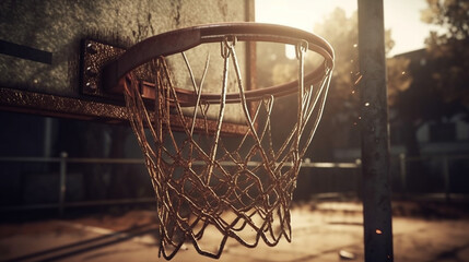 Obraz na płótnie Canvas ;basketball hoop in sunset light generative AI