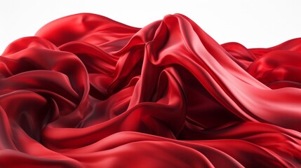 Obraz premium Red abstract fabric in motion on white background. Generative AI