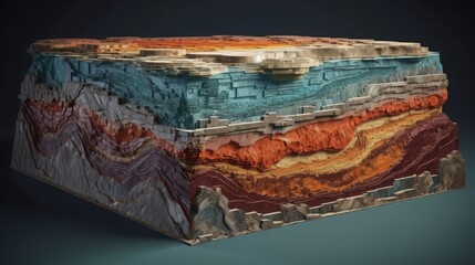 Schematic abstract cut geological structure of earth layers with minerals. Generative ai