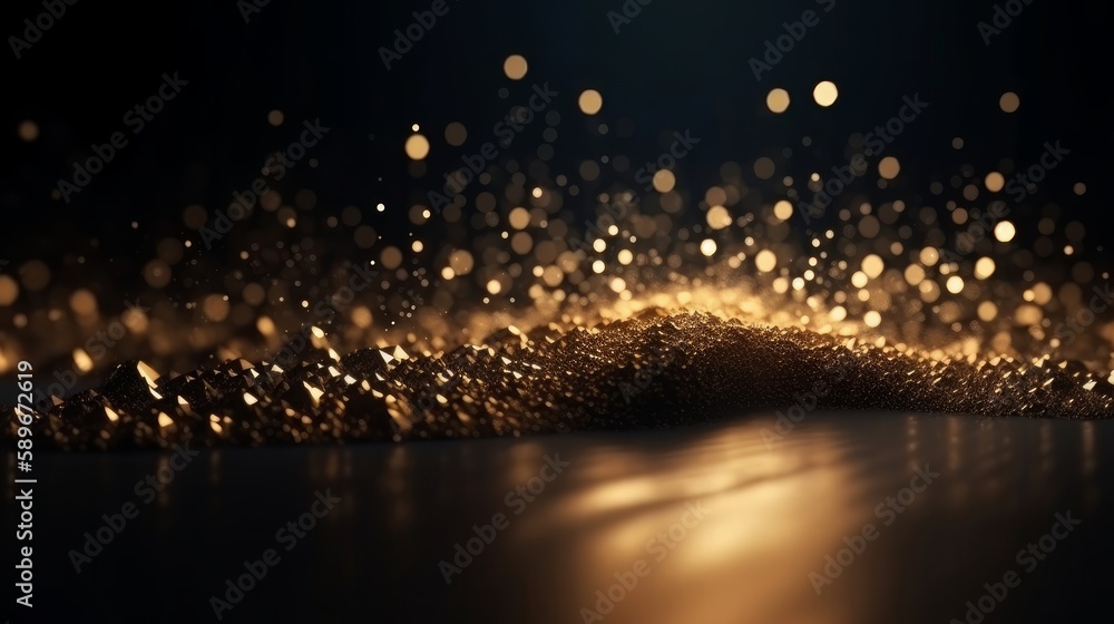 Aufkleber Dark brown background digital signature with particles sparkling waves curtains and areas with deep depths The particles are golden light lines, background, illustration, generative ai