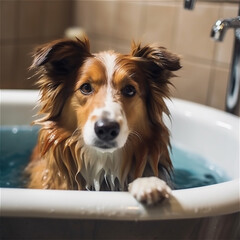 Cute dog enjoying a relaxing bath. AI generated content