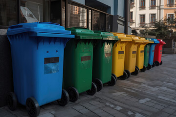 Recycling bins and waste segregation. AI generated