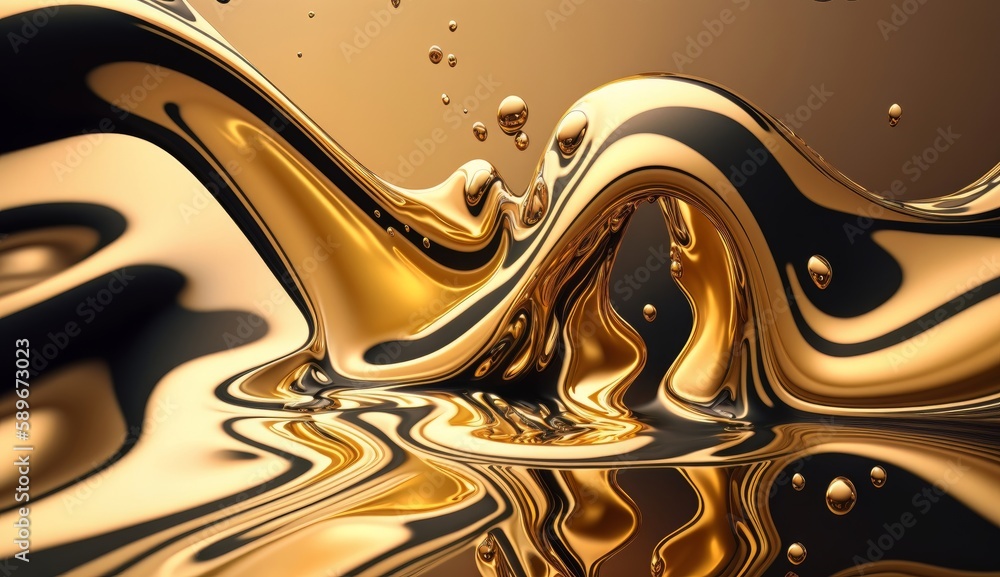 Aufkleber Metallic abstract wavy liquid background layout design tech innovation. Generative ai