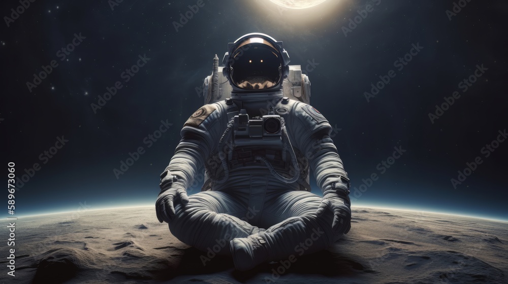 Poster an astronaut meditating on the solar system. generative ai