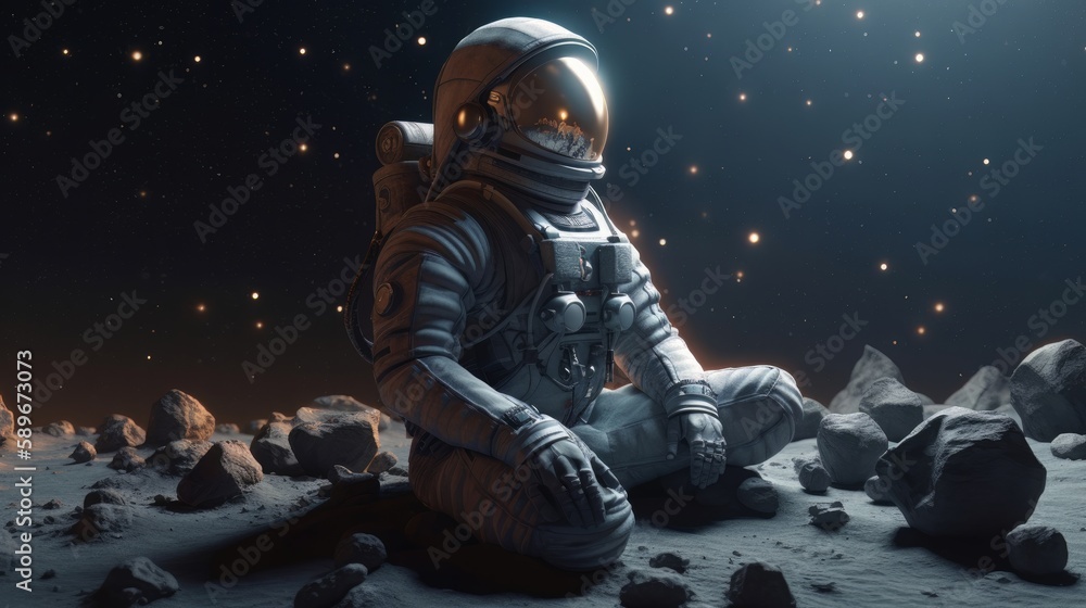 Poster an astronaut meditating on the solar system. generative ai