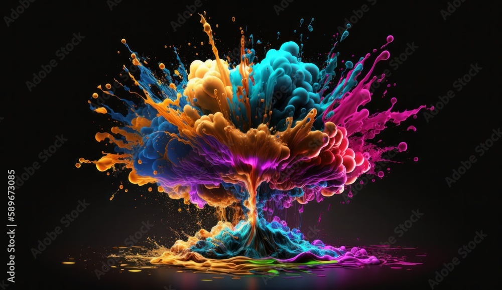 Aufkleber abstract digital design with vivid liquid colors and splashes on a darker background. generative ai