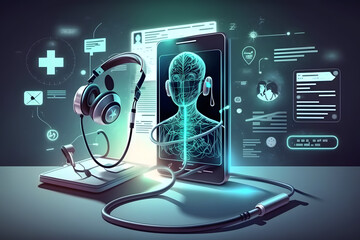 Tele medicine concept,Medical Doctor online communicating the patient on VR medical interface with Internet consultation technology made with Generative AI