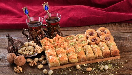 Collection traditional eastern delicious desserts.  Ramadan desserts