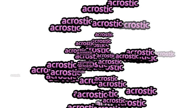 animated video scattered with the words ACROSTIC on a white background