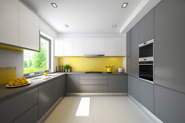 Modern kitchen interior. Super photo realistic background, generative ai illustration