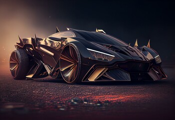 Fototapeta na wymiar Super Exotic Car black futuristic. concept of future. 3d rendering. Generative AI