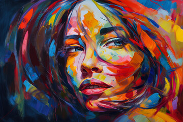 Powerful portrait of a woman with bold colors and dynamic lines in Post-Impressionism style, generative ai