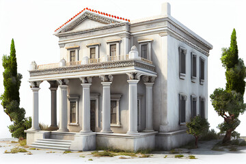 traditional white Greek house facade