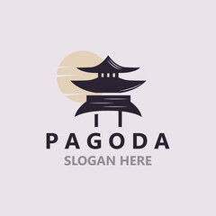 Pagoda culture logo vintage design illustration, temple heritage building vector