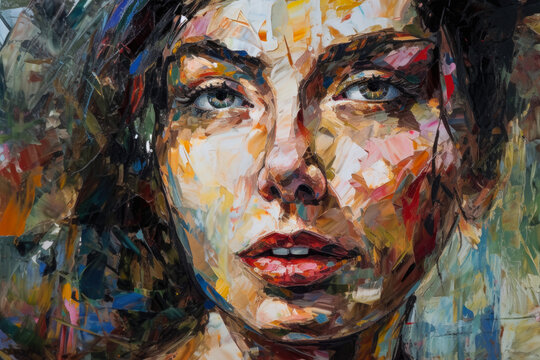 Raw portrait of a woman with thick brushstrokes in neo-expressionism art style, generative ai