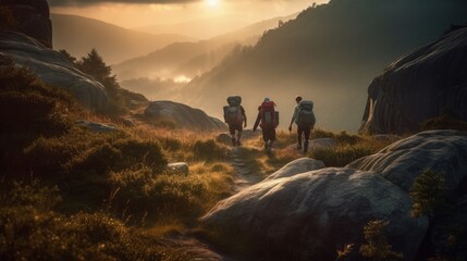 Adventure Seekers: Hiking and Enjoying Outdoor Sports and Activities in Scenic Landscapes. Generative AI