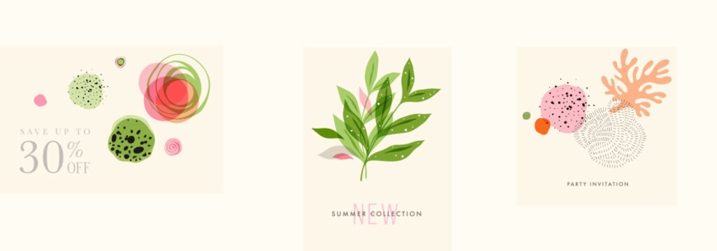 Trendy abstract floral and graphic elements. Universal art collages. Template for poster, cover, brochure, branding, web design, social media post, banner, business card,  t-shirt print, background.