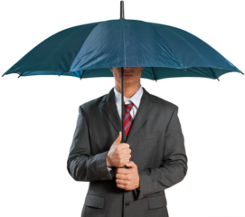 Portrait of happy businessman with umbrella