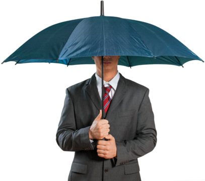 Portrait of happy businessman with umbrella