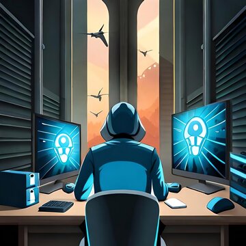 Hacker having a bright idear, created using generative AI