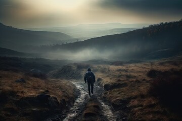 Fototapeta premium Adventure Seekers: Hiking and Enjoying Outdoor Sports and Activities in Scenic Landscapes. Generative AI