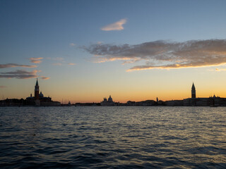 Fototapeta na wymiar Venice skyline at sunset from San Giorgio to San Marco