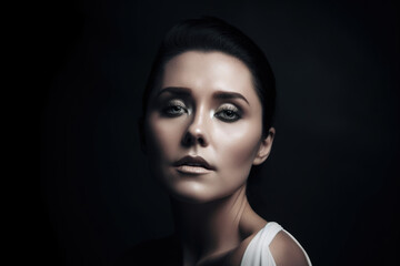 Fototapeta premium Serene portrait of a woman with minimalist style and bold makeup, generative ai