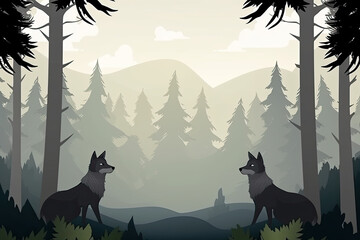 Majestic Wolf Forest Backdrop with Copyspace for Nature Content