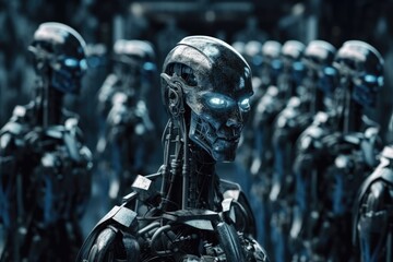 Naklejka premium IA Generated, Army of Robots
