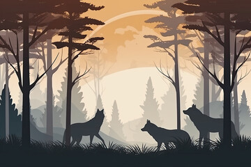 Majestic Wolf Forest Backdrop with Copyspace for Nature Content