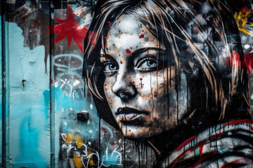 Street-Art Style Portrait of a Mysterious and Enigmatic Woman, generative ai