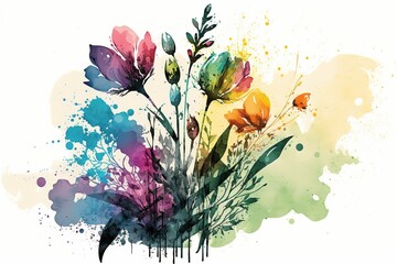 Watercolor of colorful spring Watercolor floral . .Generative AI