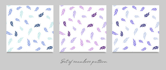 Floral art prints collection. Spring twigs with foliage. Organic botanical backgrounds. Floral wall art prints collection. Spring twigs with foliage. Set of seamless patterns for fabric. Vector.