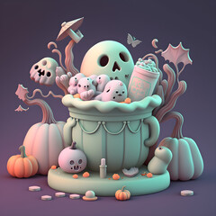 3d halloween illustration cute pumpkin spooky happy realistic background created with generative AI