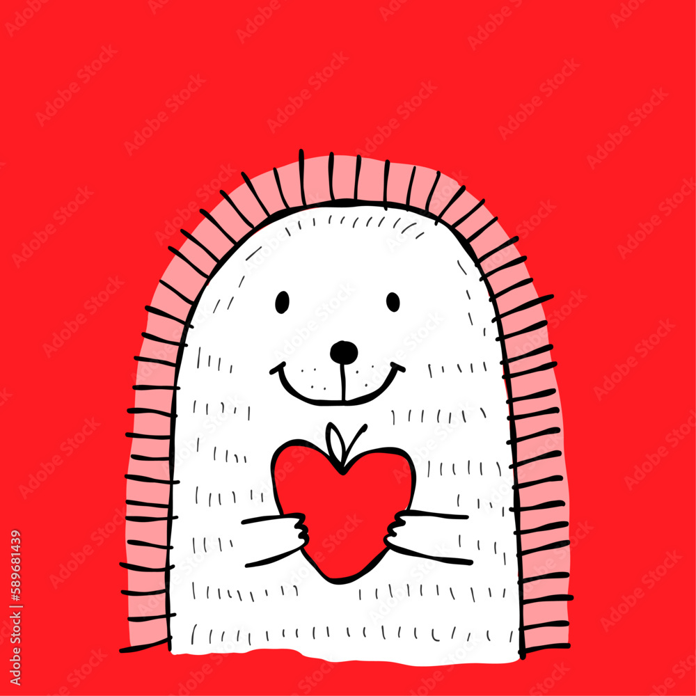 Wall mural cute hedgehog bear with heart. be my valentine. valentine's day banner, background, flyer, placard. 