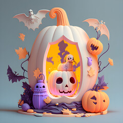 3d halloween illustration cute pumpkin spooky happy realistic background created with generative AI
