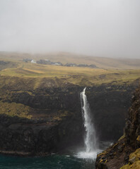 Múlafossur waterfall bellow Gásadalur hamlet