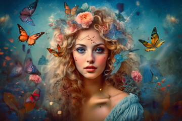 Whimsical Portrait of a Playful Goddess in a Fantasy World, generative ai