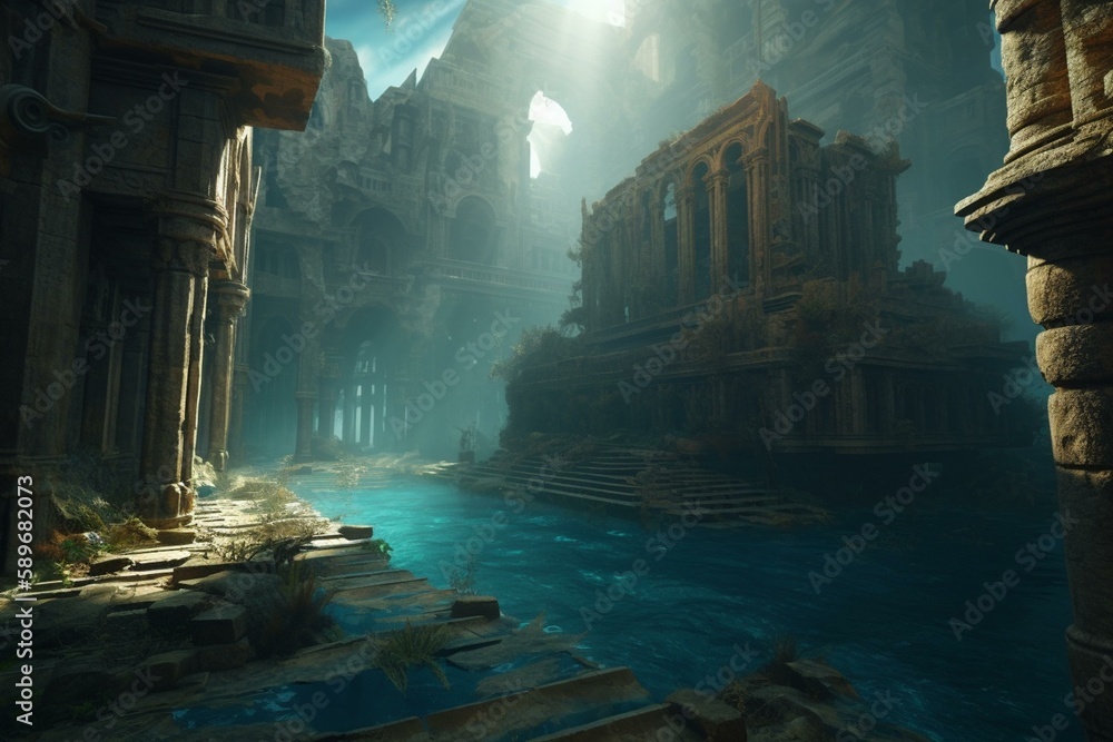 Wall mural the city of atlantis is abandoned and under the ocean generative ai